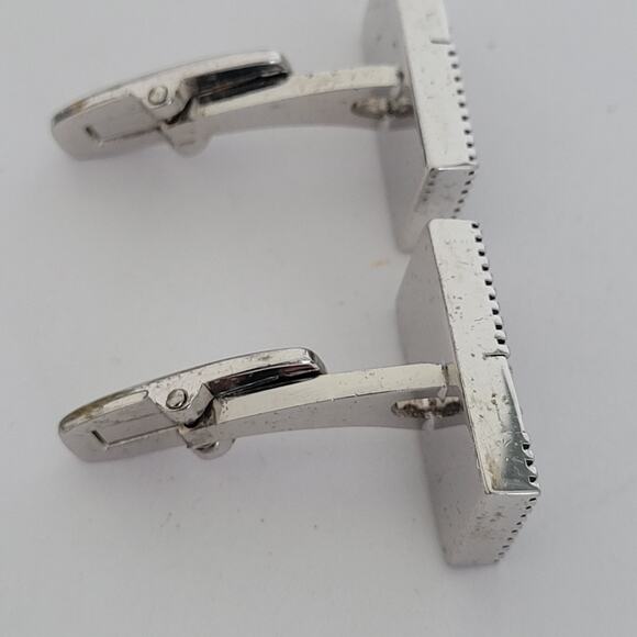 Yves Saint Laurent YSL Silver Tone Rectangle Logo Cufflinks Designer Geometric - Picture 5 of 6